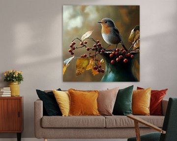 Roodborstje op Bessentak van Bianca ter Riet