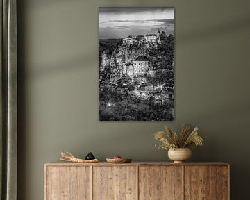 Rocamadour le soir en noir et blanc
