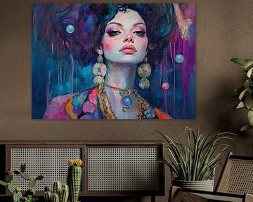Vrouw Portret | Kleurrijke Ketting van Blikvanger Schilderijen