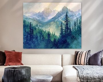 Alpenlandschap | Whispering Peaks van Abstract Schilderij