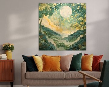 Nachtlanschap | Enchanted Nighttime Serenity van Abstract Schilderij