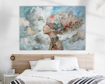 Woman by Abstract Painting