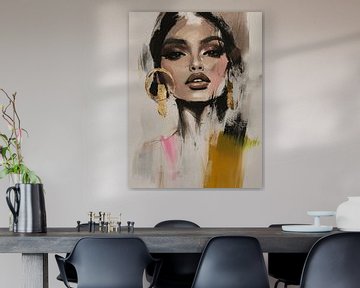 Modern en abstract portret met een gouden accent van Carla Van Iersel