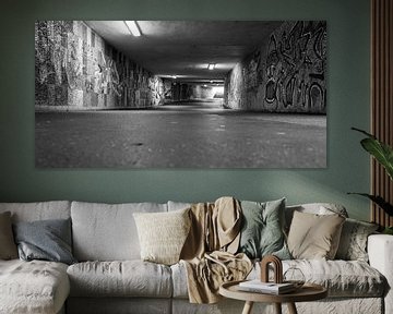 Oude verlaten tunnel in de stad Plauen, Vogtland Saksen Zwart-wit fotografie van Animaflora PicsStock