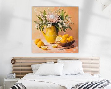 Zomers stilleven met bloemen en citroenen van Lauri Creates