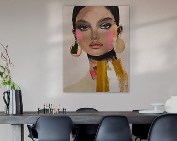Kleurrijk modern en abstract portret met neon accenten van Carla Van Iersel