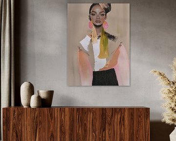 Kleurrijk portret in roze en taupe van Carla Van Iersel