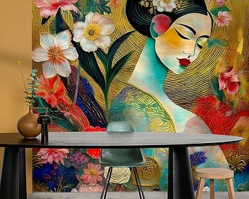 Exclusief portret van Japanse vrouw met bloemen