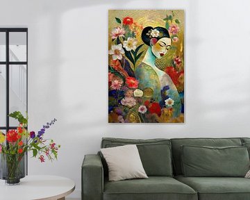 Bijzonder en sereen portret van een Japanse vrouw met bloemen van Studio Pieternel