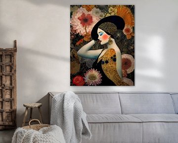Sfeervol portret van een vrouw met hoed en bloemen van Studio Pieternel