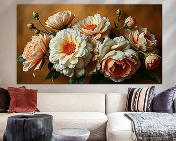 einen Strauß aus warmfarbenen Pfingstrosen. von J.a Dijkstra