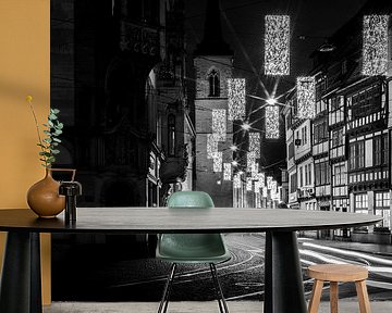 Erfurt Marktstraße zu Weihnachten Schwarz-Weiß von Mixed media vector arts