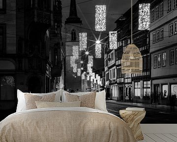 Erfurt Marktstraße zu Weihnachten Schwarz-Weiß von Mixed media vector arts
