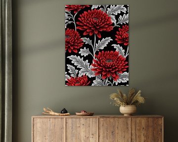 Karmozijnrode chrysant op zwart van Artistic