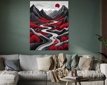 Crimson Valley: Eenvoudig, beschrijvend en benadrukt het rood. van Artistic