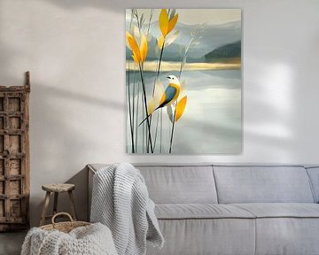 Vogel tanzt in der Stille im Schilf von Karina Brouwer