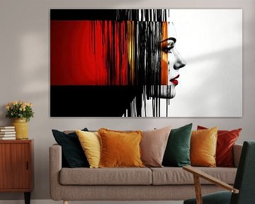 Abstract portret van een vrouw met gekleurde strepen