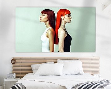 Twee fotomodellen in witte en zwarte tanktops