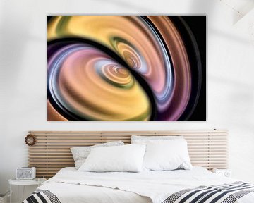 Two abstract round shapes with colourful stripes by Lisette Rijkers