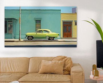 Americana auto in vintage stadsbeeld jaren vijftig van Vlindertuin-Art