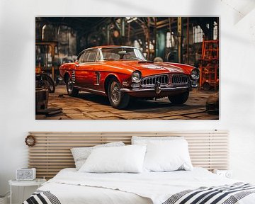 Oude rode oldtimer in een garage in vintage stijl ontwerp van Animaflora PicsStock