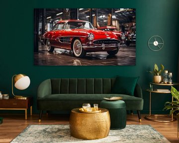 Oude rode oldtimer in een garage in vintage stijl ontwerp van Animaflora PicsStock