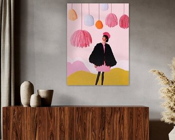 Vrouw met kleurrijke kwastjes van Franka Poulain