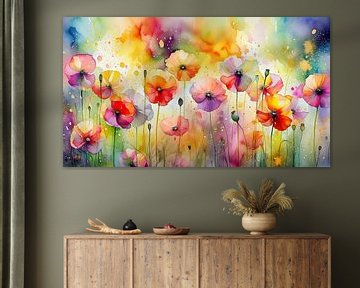 Modern schilderij met kleurrijke Klaprozen in het veld van Studio Pieternel
