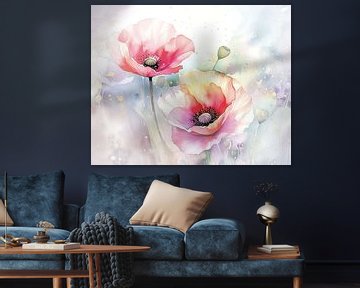 Heiteres Gemälde von Mohnblumen in Pastelltönen von Studio Pieternel