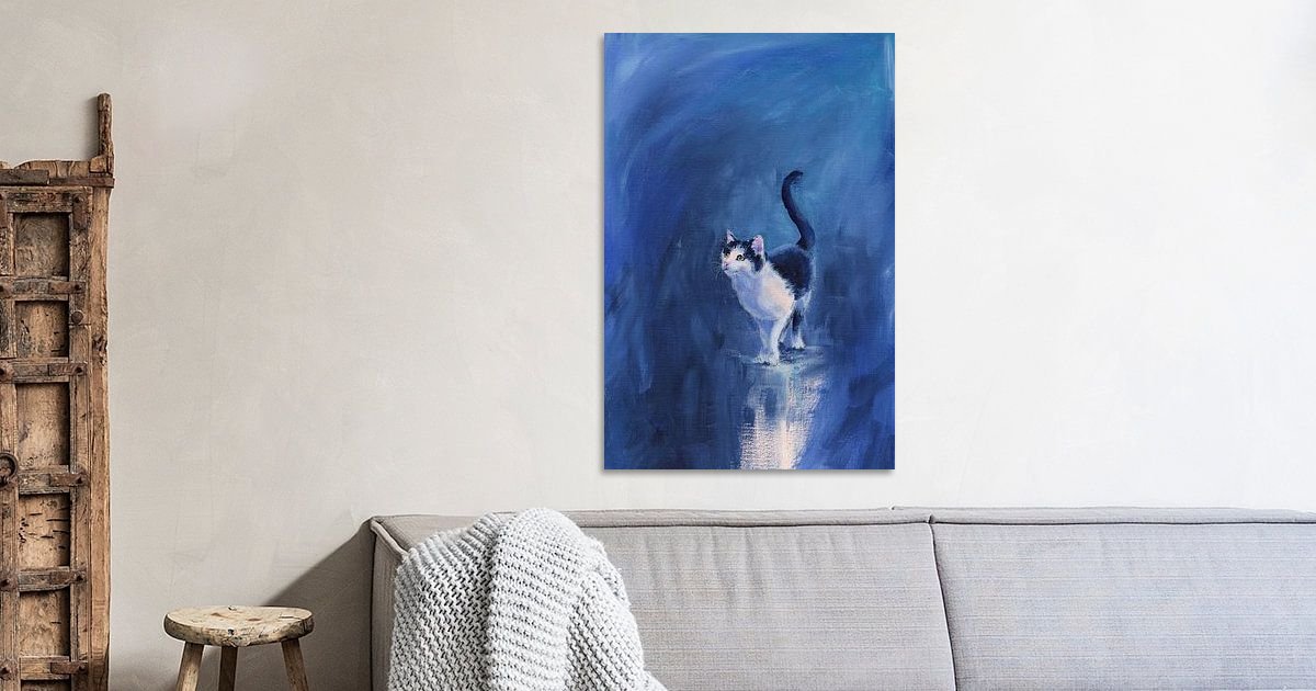 Glückliche Tuxedo Katze von Karen Kaspar auf ArtFrame, Leinwand, Poster und mehr | Art Heroes