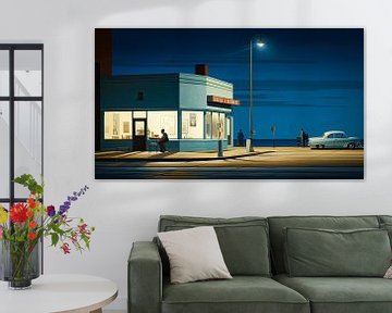 Avondbeeld met klassiek Amerikaanse diner en auto van Vlindertuin-Art
