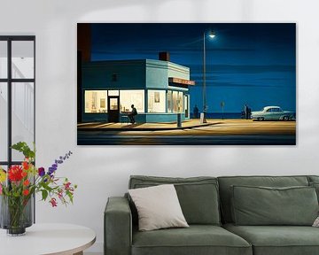 Abendstimmung mit klassischem amerikanischen Diner und Auto von Vlindertuin-Art