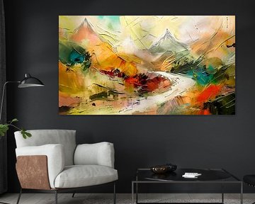 Abstraktes Gemälde einer bunten Berglandschaft von Studio Pieternel