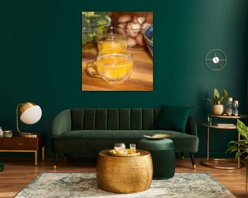 Voorbereiding voor een fonduemaaltijd met fruitpunch, broccoli van ManfredFotos