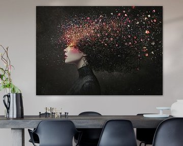 Vrouw en Bloemen | Vrouw met Kleurrijke Bloemen van Kunst Kriebels