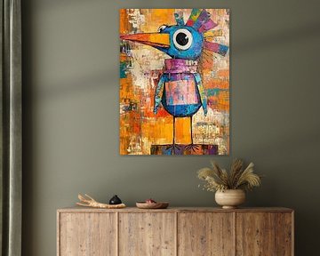 Vogelkunst | Kleurrijke Abstracte Vogel Figuur van Blikvanger Schilderijen