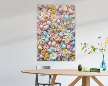 Vrolijke en kleurrijke paasdroom - Lente, bloemen en paaseieren. van Mel Digital Art