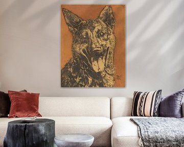Dick Ket, Cees, portret van een hond, gom en olieverf van Atelier Liesjes