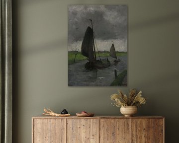 Eduard  Karsen, Vaart met zeilende scheepjes, ca 1900