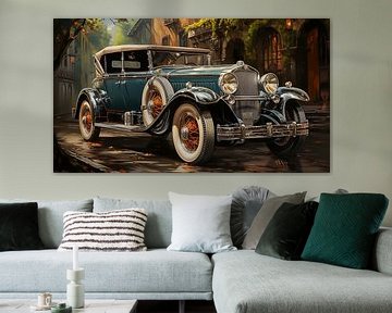 Old vintage car driving through the streets of a city in the 1920s Painting Art Design by Animaflora PicsStock