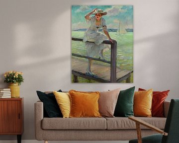 Edward Cucuel, zomerimpressie met een jonge vrouw op een steiger van Hampel van Atelier Liesjes