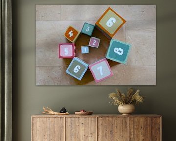 Spiral with numbers on square blocks colourful