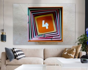 Square spiral with number 4 (four) colourful