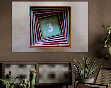 Square spiral with number 3 (three) colourful