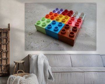 Nine (9) square toy blocks colourful (rotation 4)