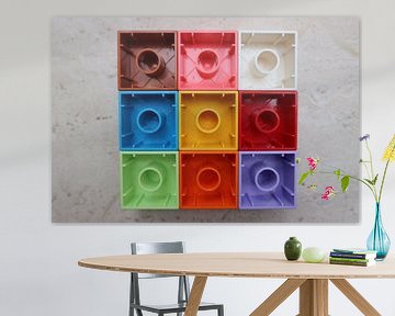 Nine (9) square toy blocks lying upside down colourful (rotation 2)