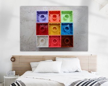 Nine (9) square toy blocks lying upside down colourful (rotation 4)