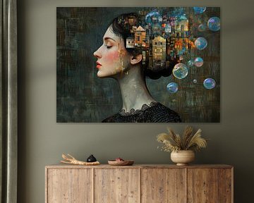 Woman and Colourful Buildings by Art Whims