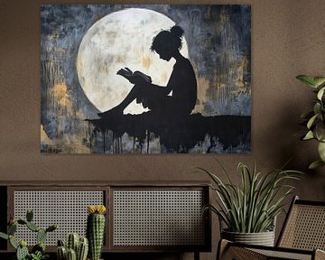 Buchleser | Lesenacht unter dem Mond von Blickfänger Gemälde