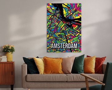 Amsterdam Pop Art Stadskaart Kaartposter van Jorn van Hezik